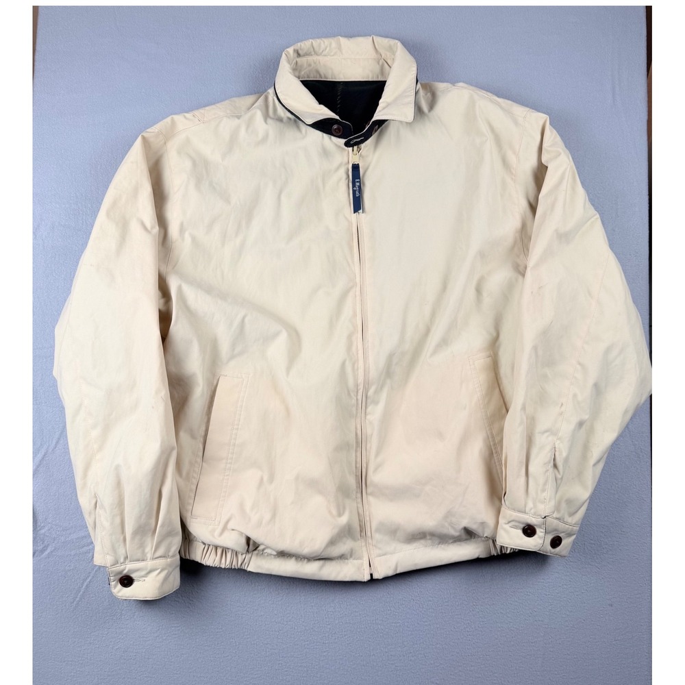 E. Magrath Mens L Golf Jacket Cream Plaid Flannel Lined Harrington Windbreaker